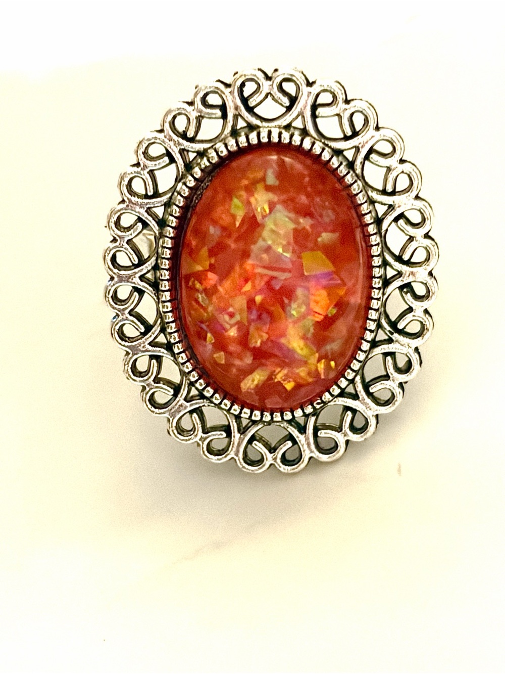 Red Opalescent Oval Adjustable Ring